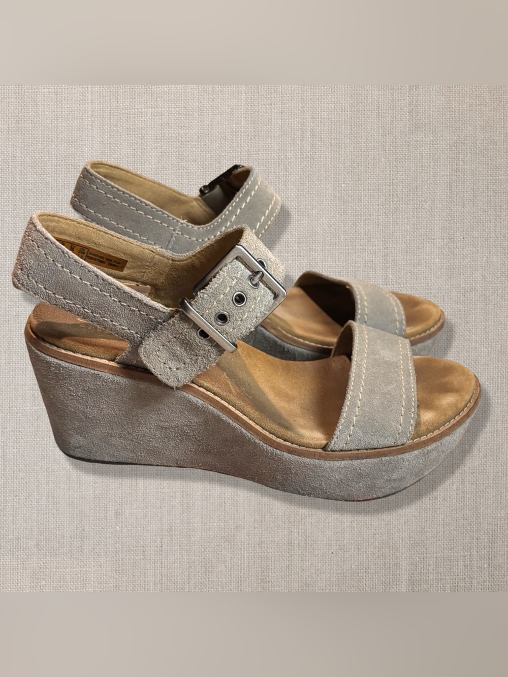 Clarks Artisan Aisley Orchid Womens 7.5 Suede Platform Wedge Sandals Gray